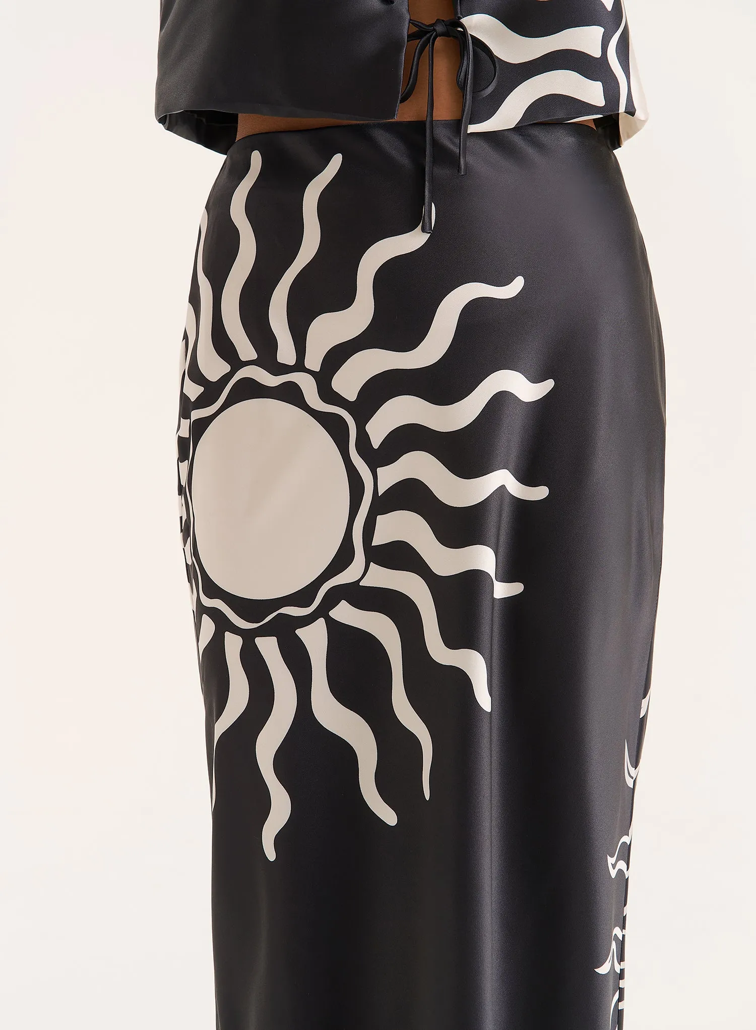 Black Sun Print Satin Maxi Skirt sold by 4th and Reckless product image thumbnail 3