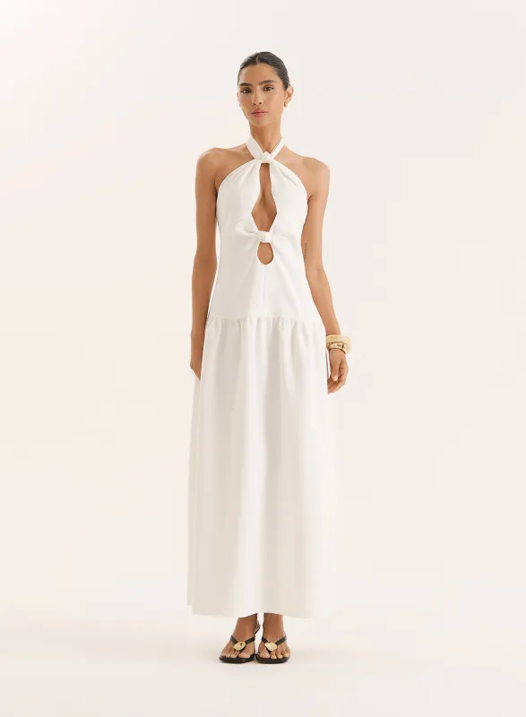Off White Halterneck Drop Waist Maxi Dress- Leona sold by 4th and Reckless