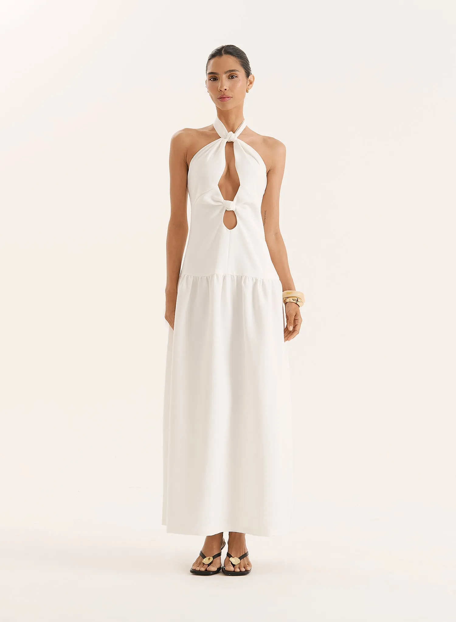 Off White Halterneck Drop Waist Maxi Dress- Leona sold by 4th and Reckless