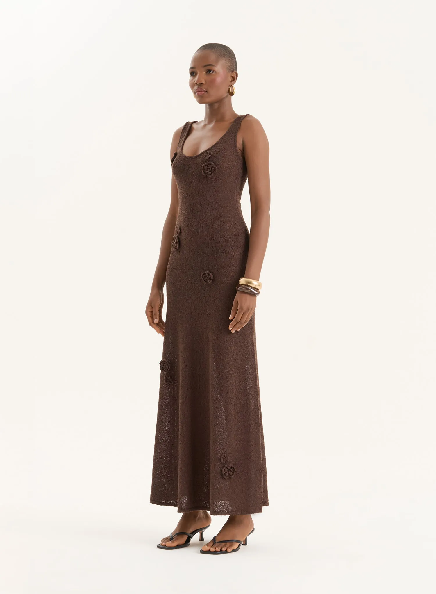 Brown Crochet Flower Detail Knitted Maxi Dress sold by 4th and Reckless product image thumbnail 2
