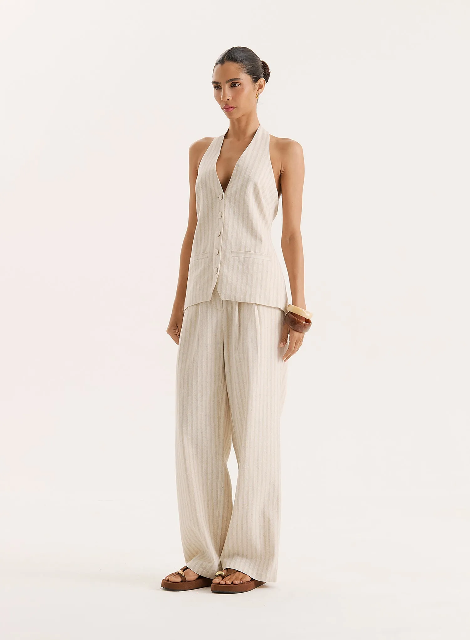 Stripe Linen Blend Straight Leg Trouser sold by 4th and Reckless product image thumbnail 2
