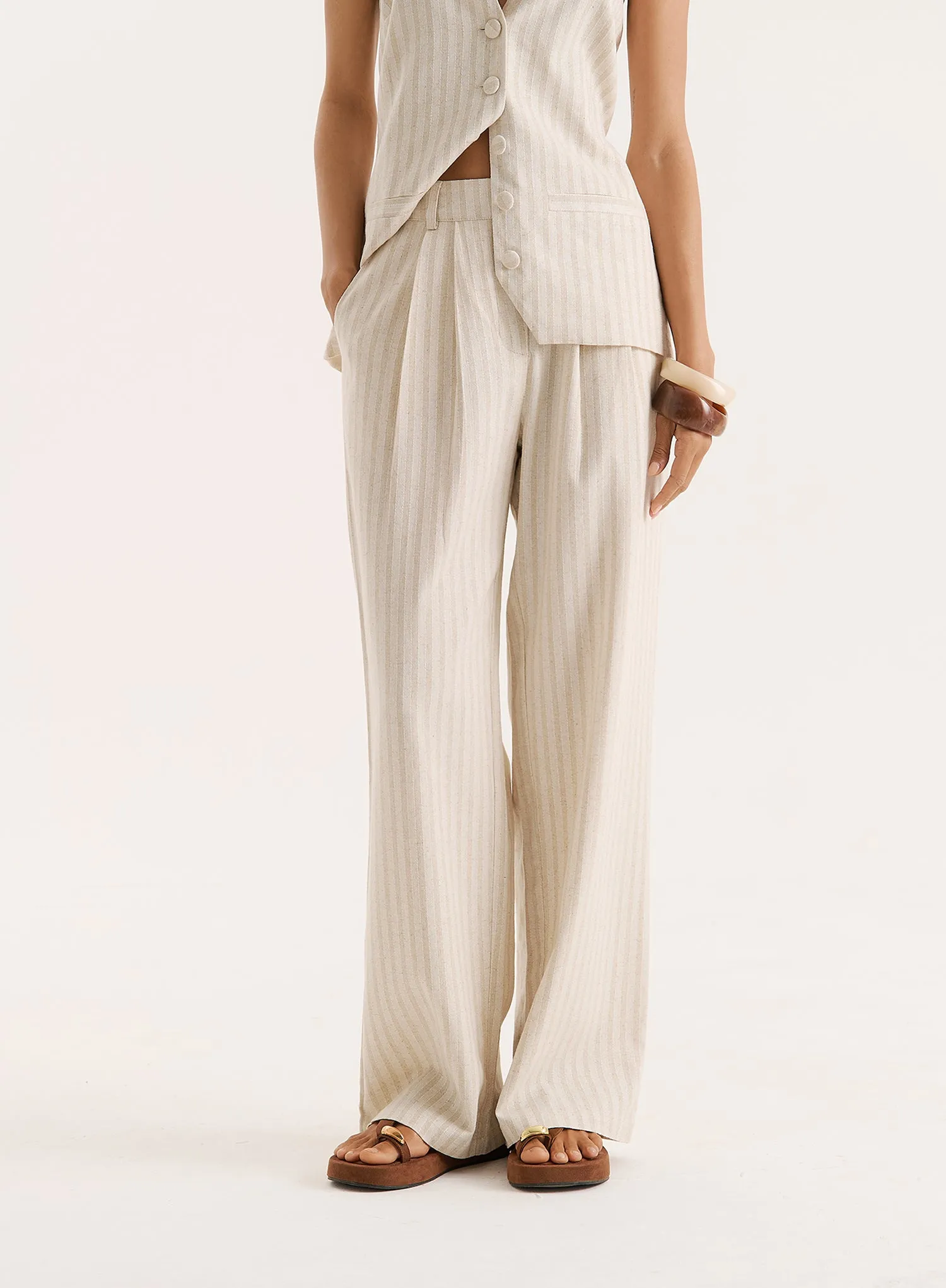 Stripe Linen Blend Straight Leg Trouser sold by 4th and Reckless product image thumbnail 4