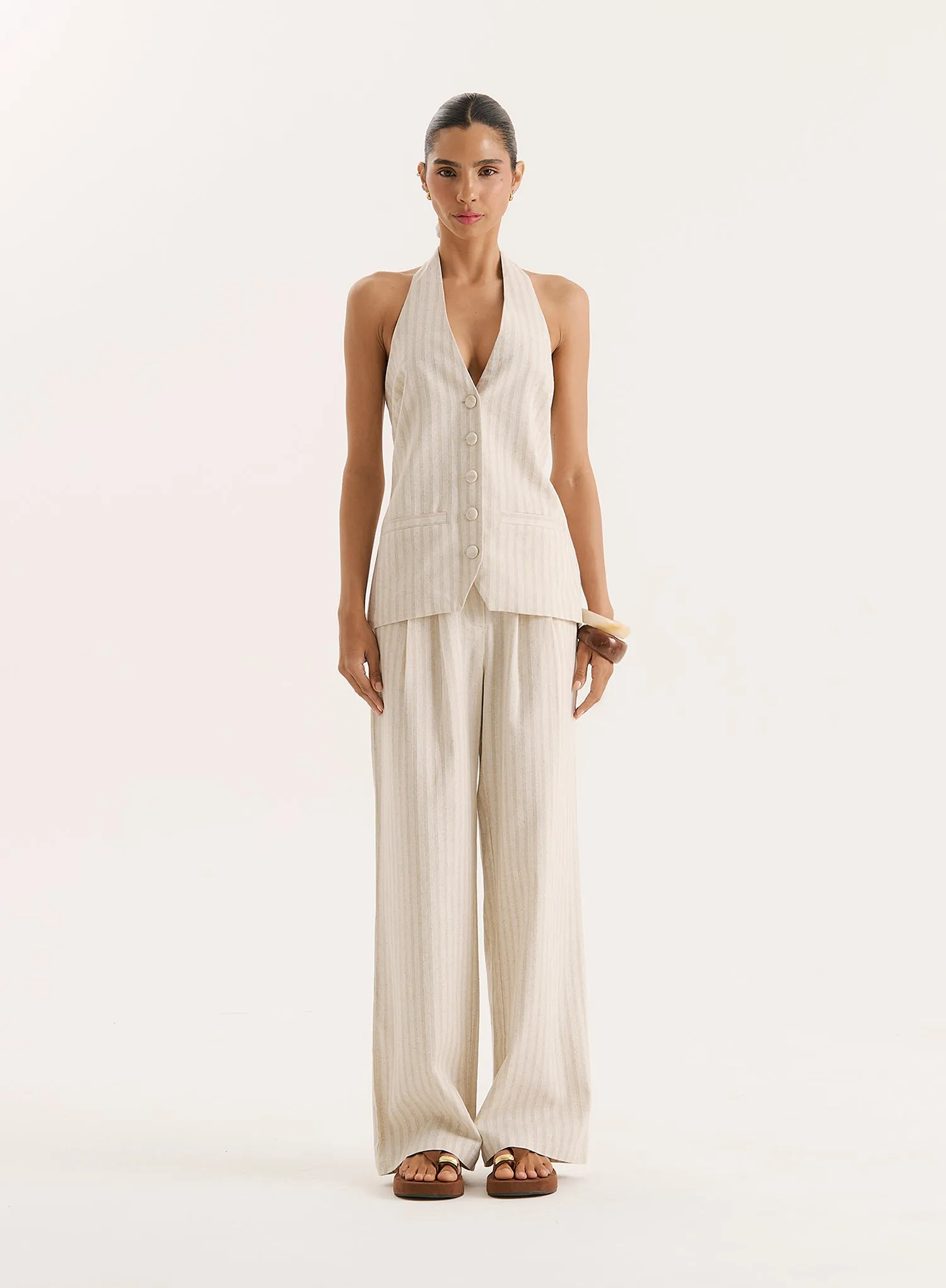 Stripe Linen Blend Straight Leg Trouser sold by 4th and Reckless