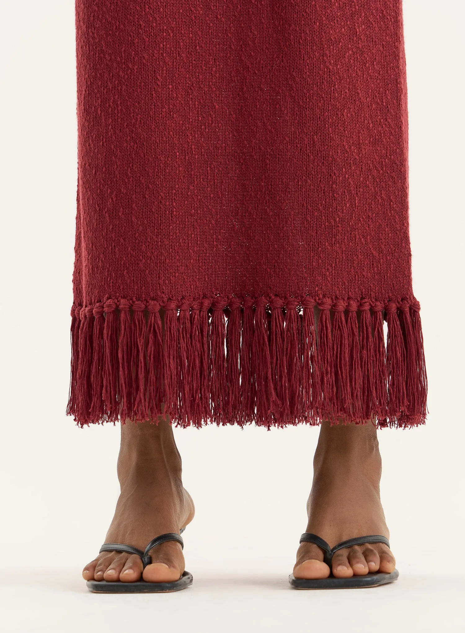 Burgundy Tassel Trim Knitted Maxi Skirt sold by 4th and Reckless product image thumbnail 3