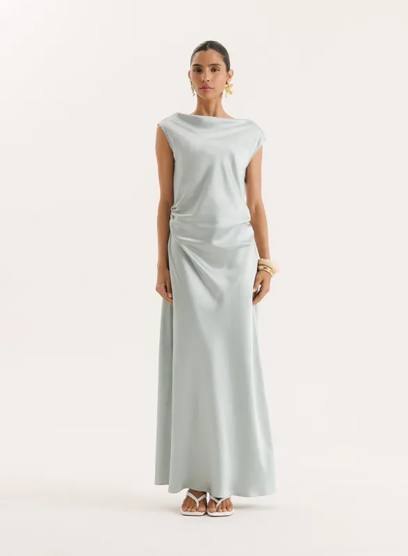 Mint Green Cowl Neck Satin Maxi Dress sold by 4th and Reckless