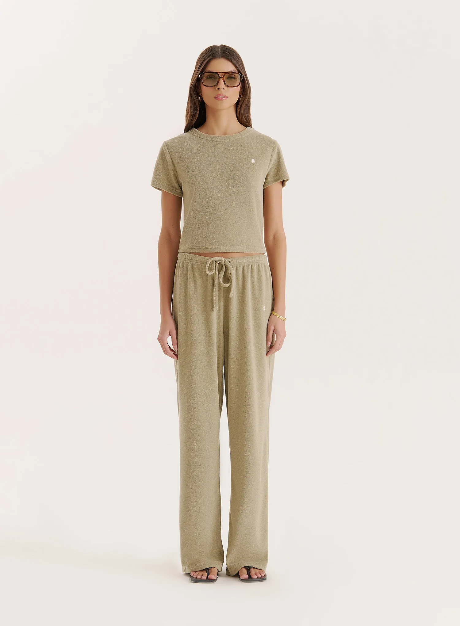 Green Towelling Straight Leg Trouser sold by 4th and Reckless
