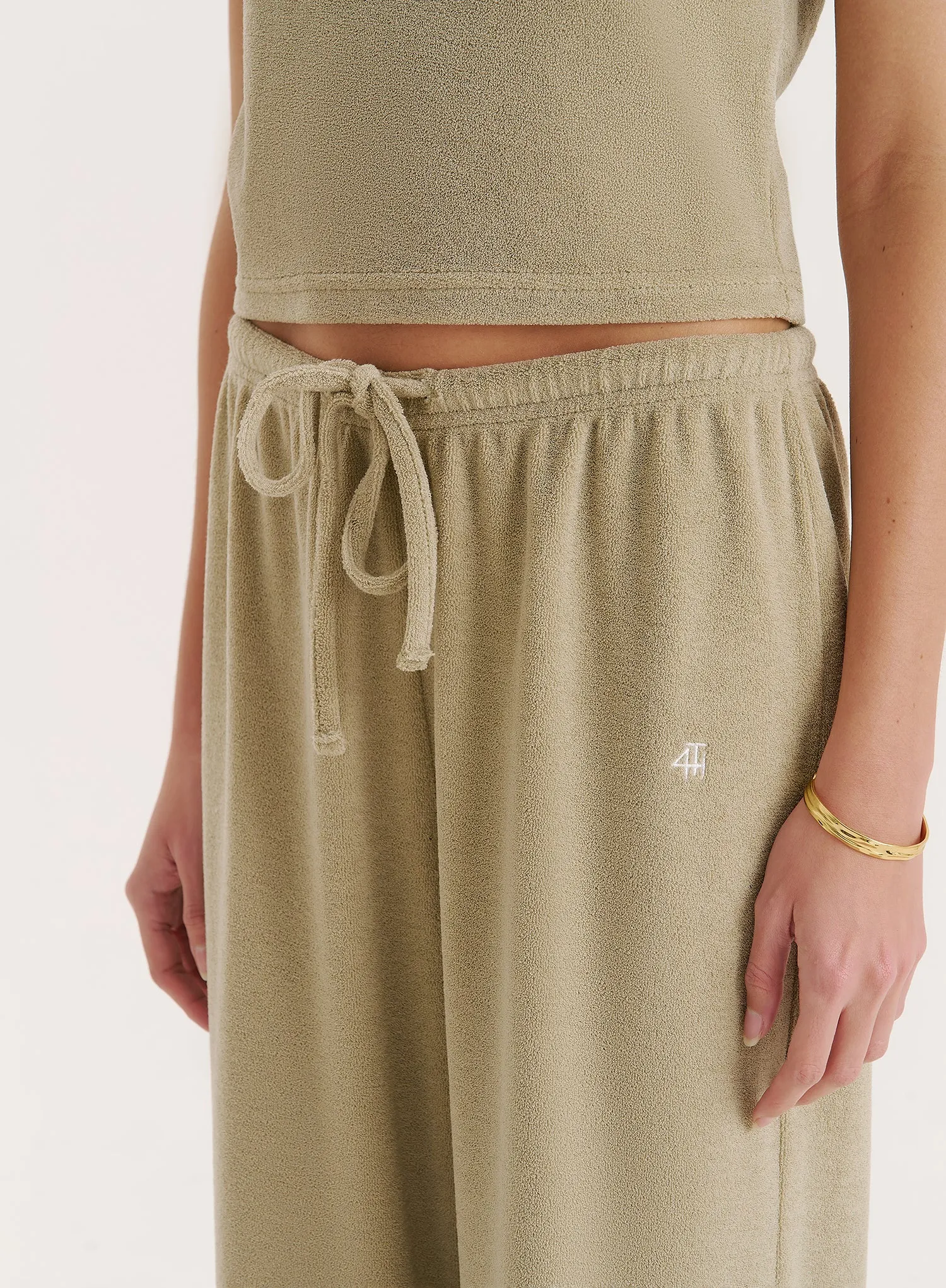 Green Towelling Straight Leg Trouser sold by 4th and Reckless product image thumbnail 2