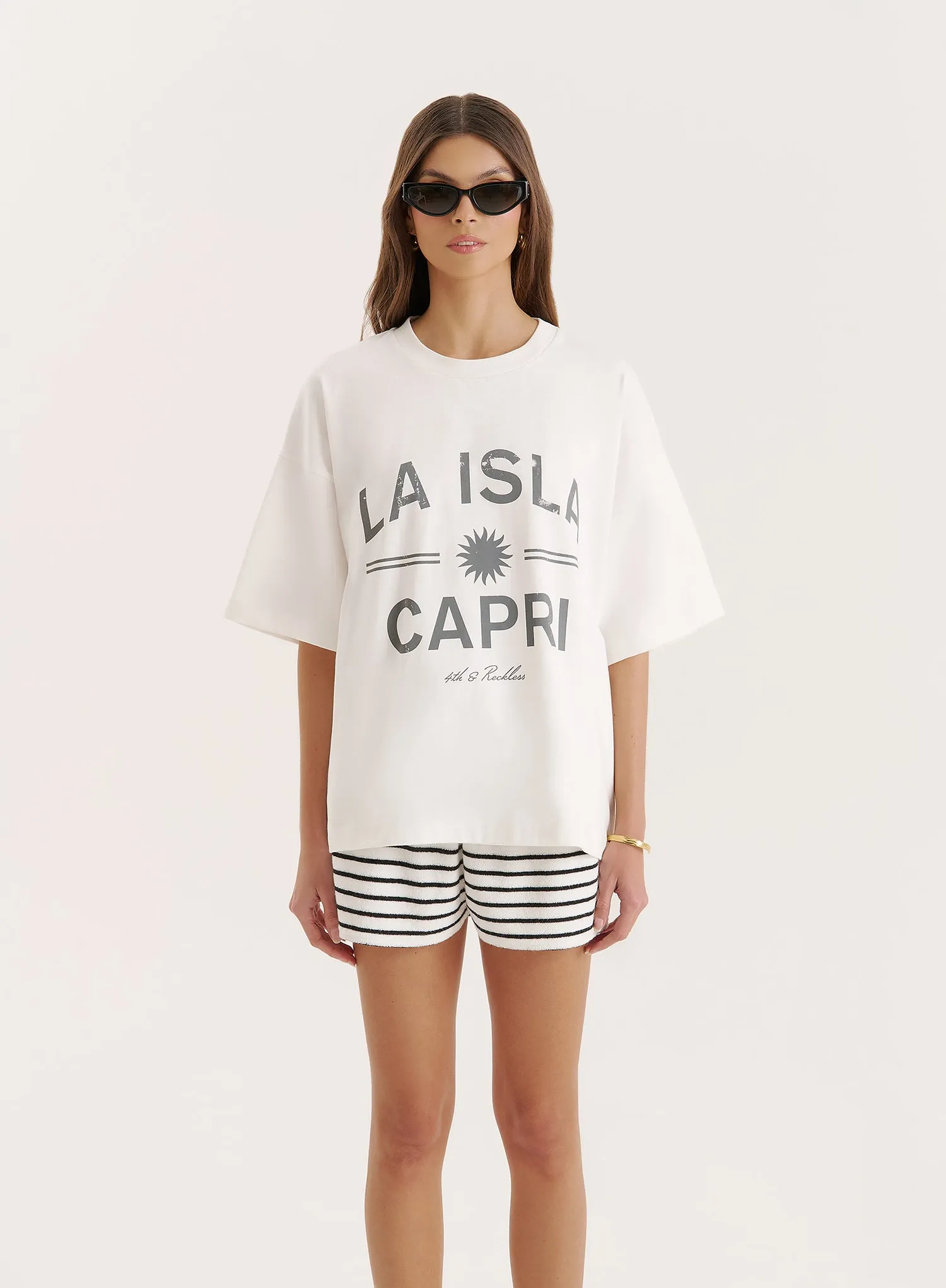 Cream Capri Slogan Oversized T-Shirt- Capri sold by 4th and Reckless
