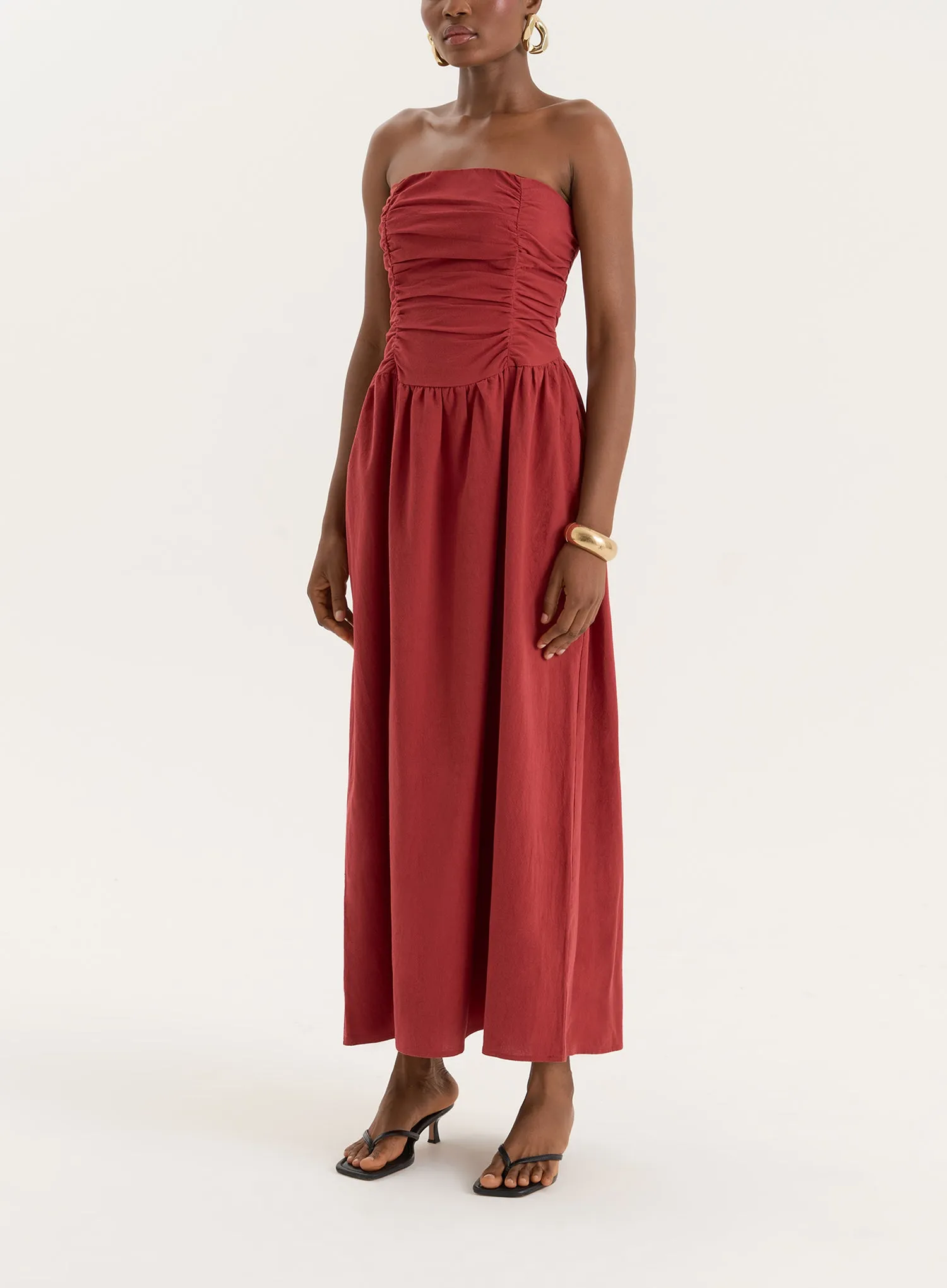Rust Bandeau Ruched Detail Maxi Dress- Mikayla sold by 4th and Reckless product image thumbnail 4