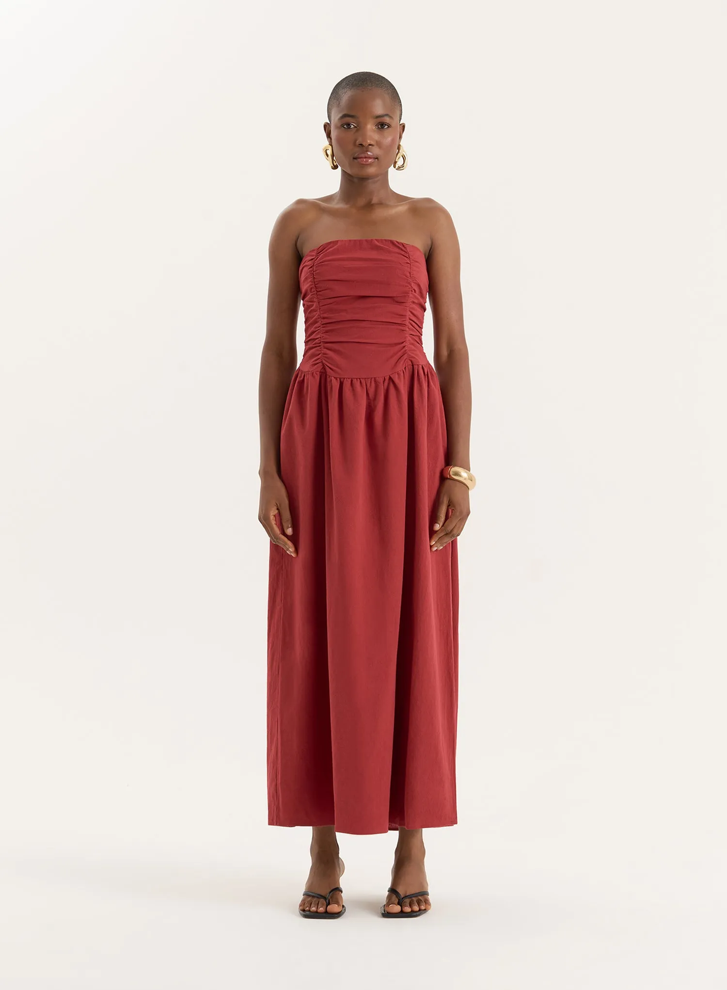Rust Bandeau Ruched Detail Maxi Dress- Mikayla sold by 4th and Reckless