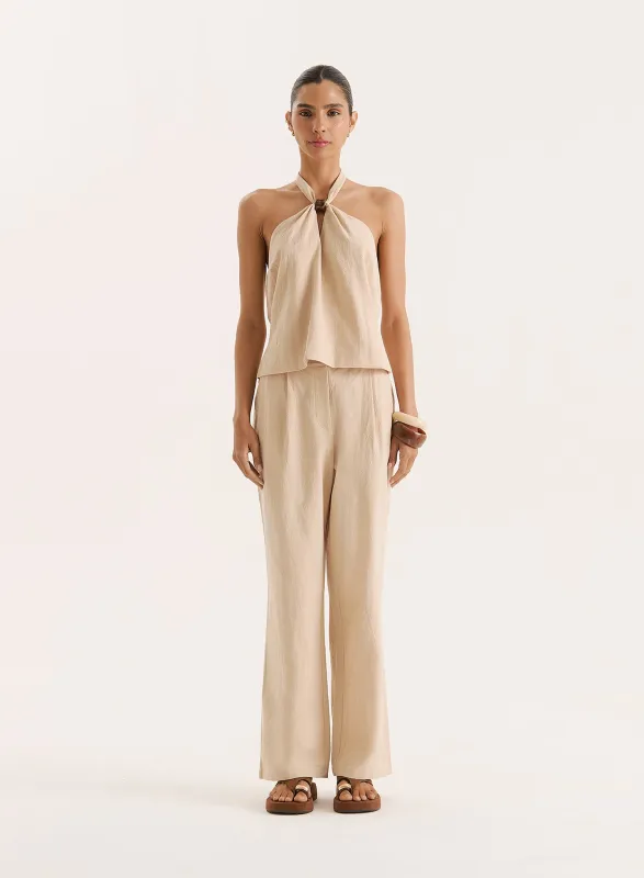 Beige Cotton Wide Leg Trousers sold by 4th and Reckless