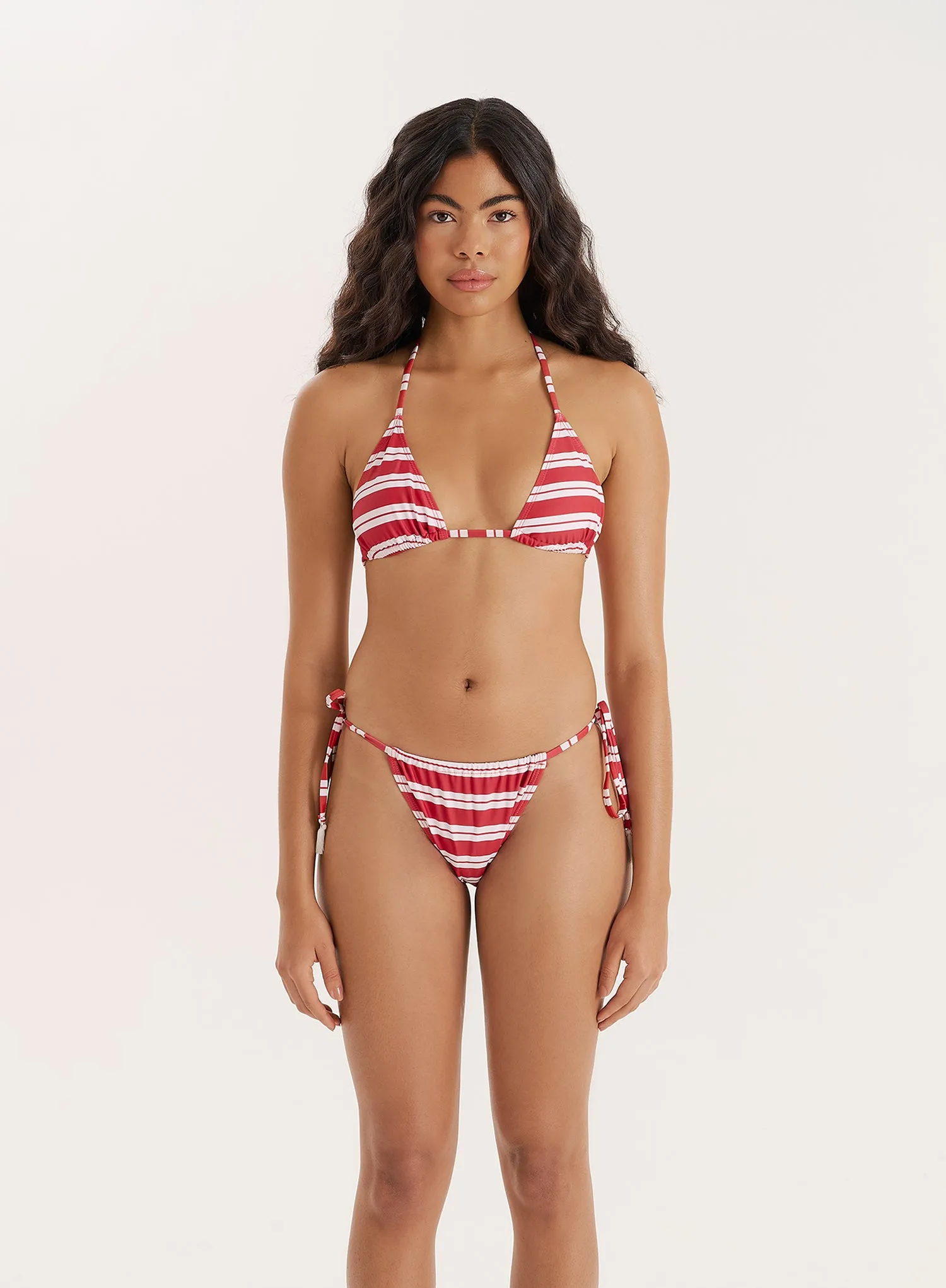 Red And White Stripe Tie Triangle Bikini Top sold by 4th and Reckless