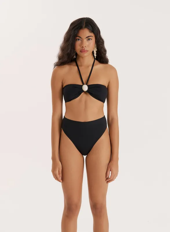 Black Pearl Detail Halterneck Bikini Top sold by 4th and Reckless