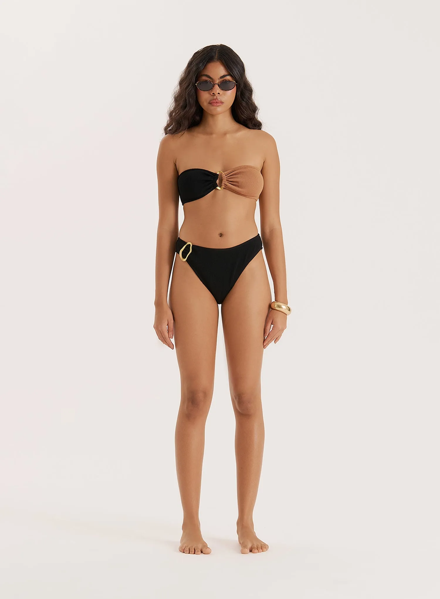 Black And Chocolate Crinkle Bandeau Bikini Top sold by 4th and Reckless product image thumbnail 5