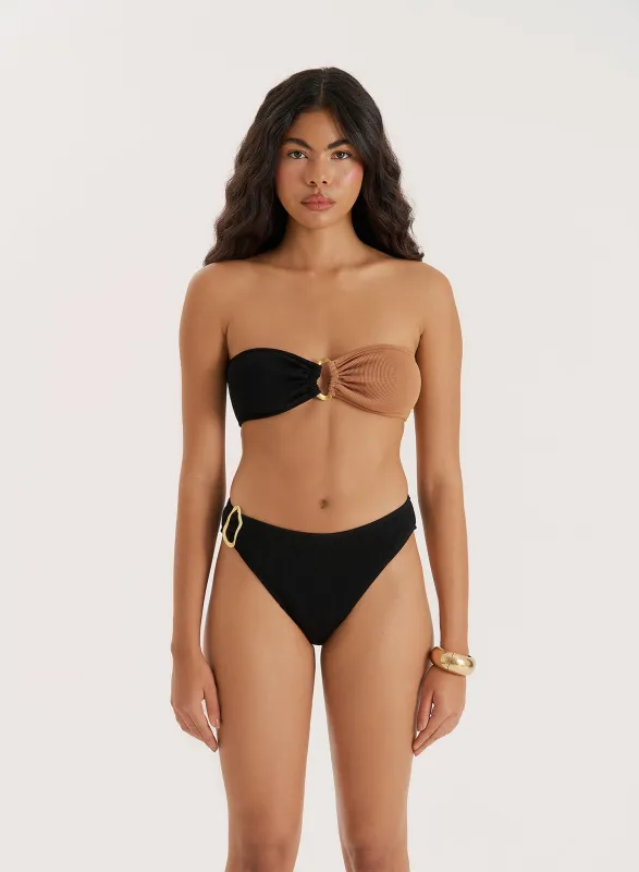 Black And Chocolate Crinkle Bandeau Bikini Top made by 4th and Reckless