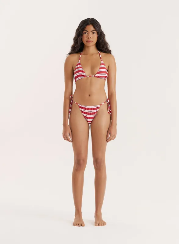 Red And White Stripe Tie Side Bikini Bottom- Julietta sold by 4th and Reckless