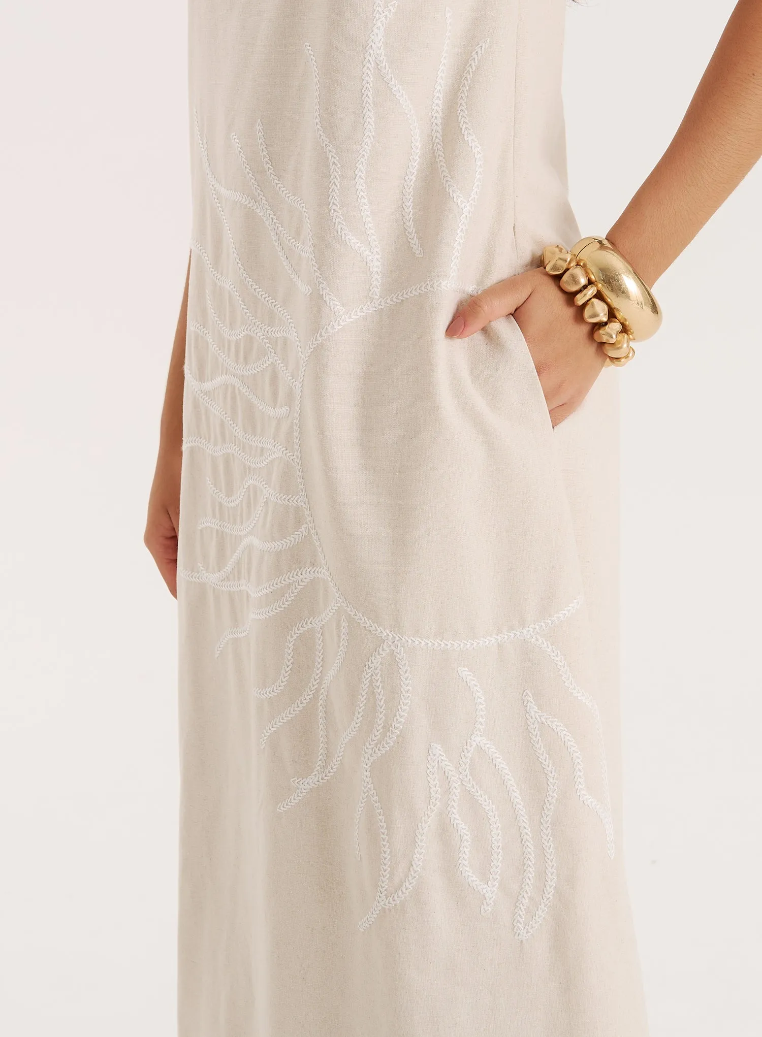 Cream Sun Embroidery Linen Blend Bandeau Dress sold by 4th and Reckless product image thumbnail 4