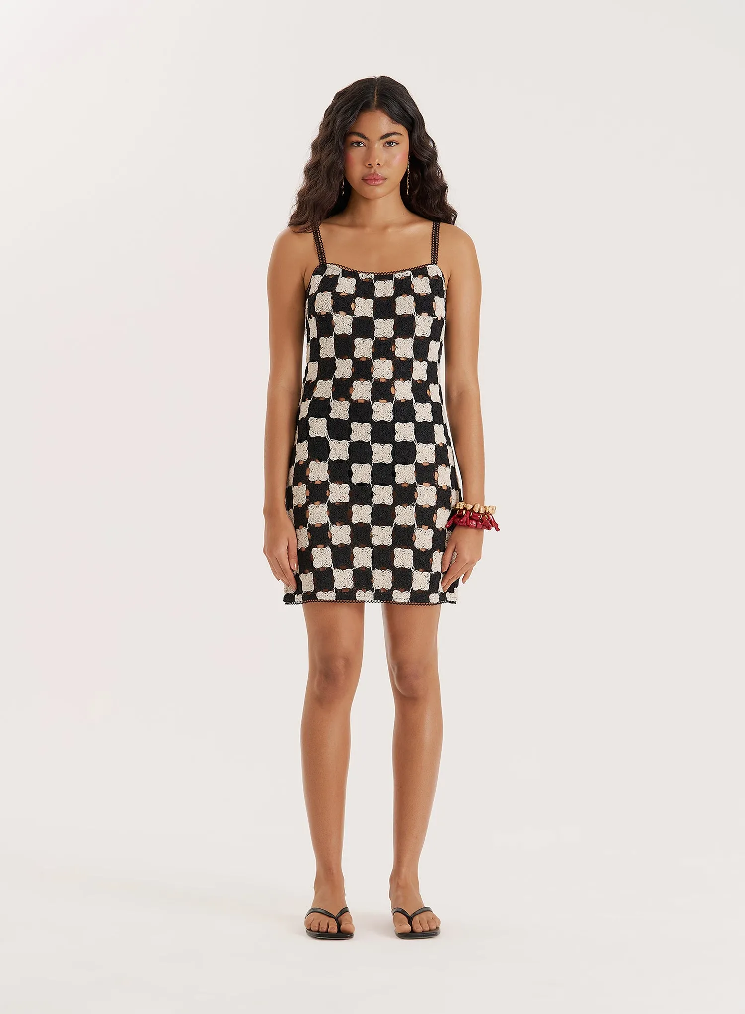 Black And Cream Crochet Patchwork Mini Dress sold by 4th and Reckless