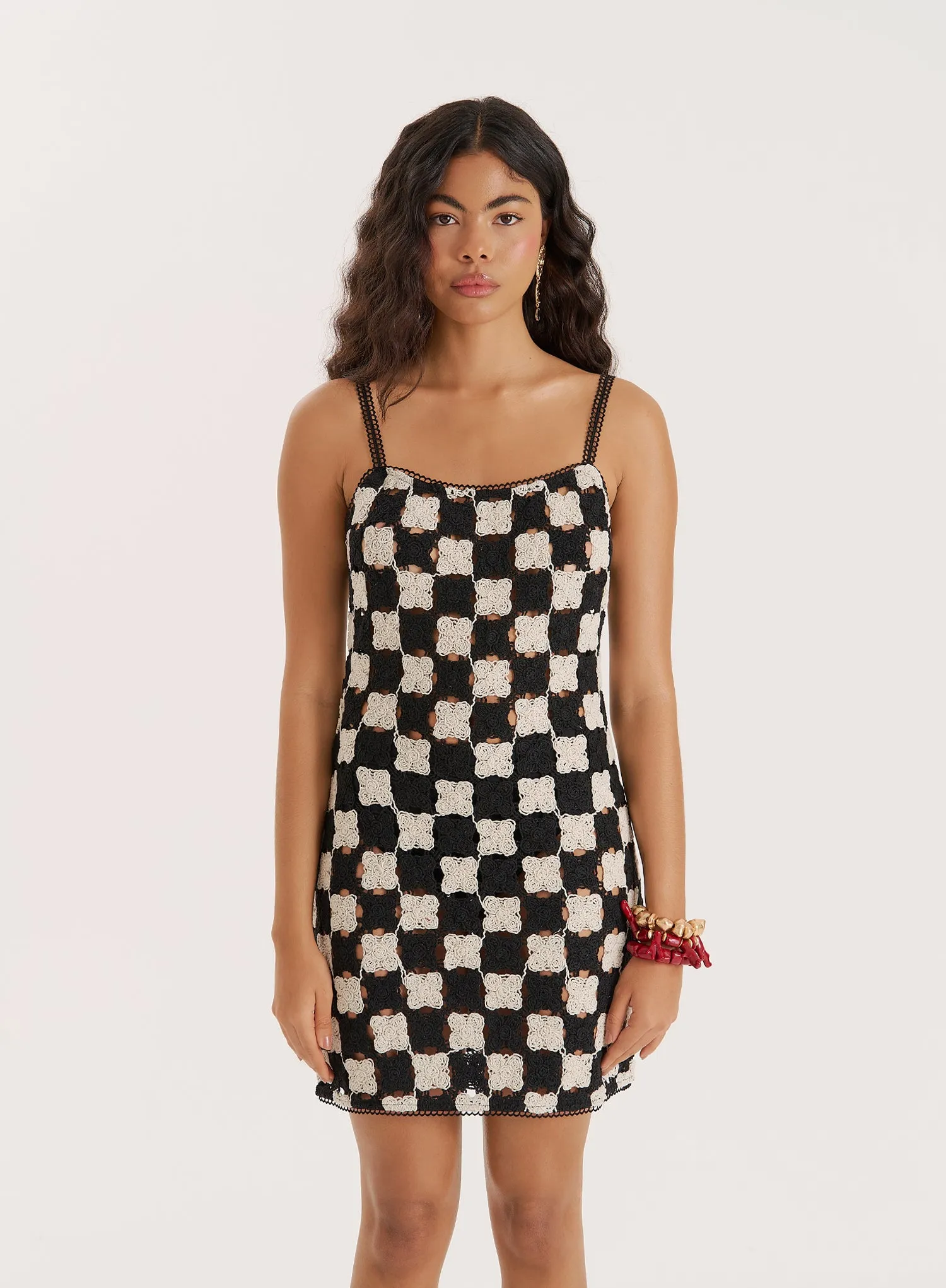 Black And Cream Crochet Patchwork Mini Dress sold by 4th and Reckless product image thumbnail 5