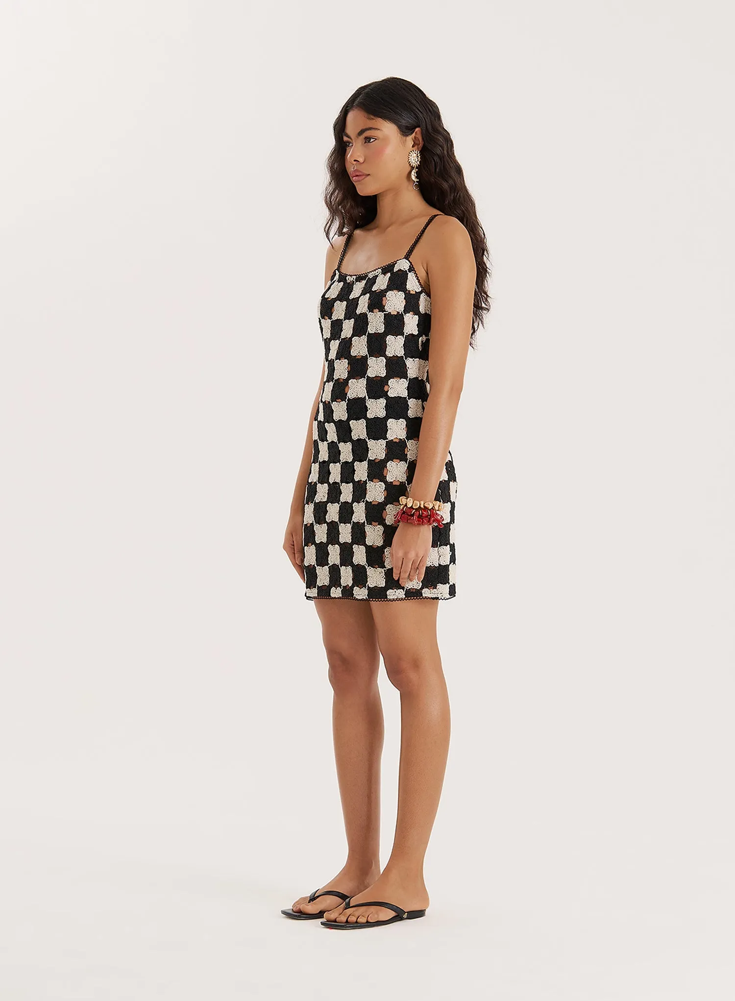 Black And Cream Crochet Patchwork Mini Dress sold by 4th and Reckless product image thumbnail 3