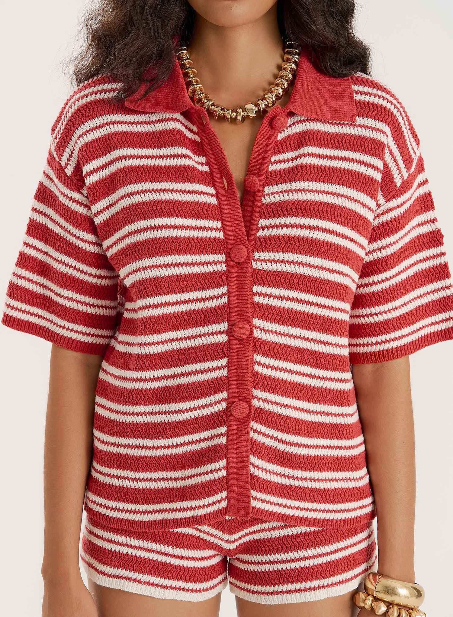Red And White Stripe Knitted Shirt sold by 4th and Reckless product image thumbnail 4