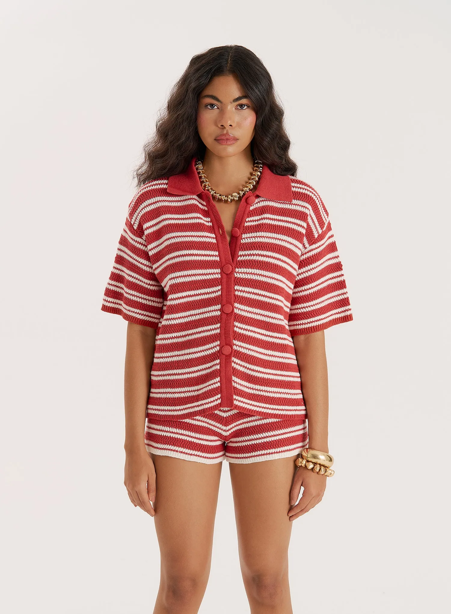 Red And White Stripe Knitted Shirt sold by 4th and Reckless product image thumbnail 5