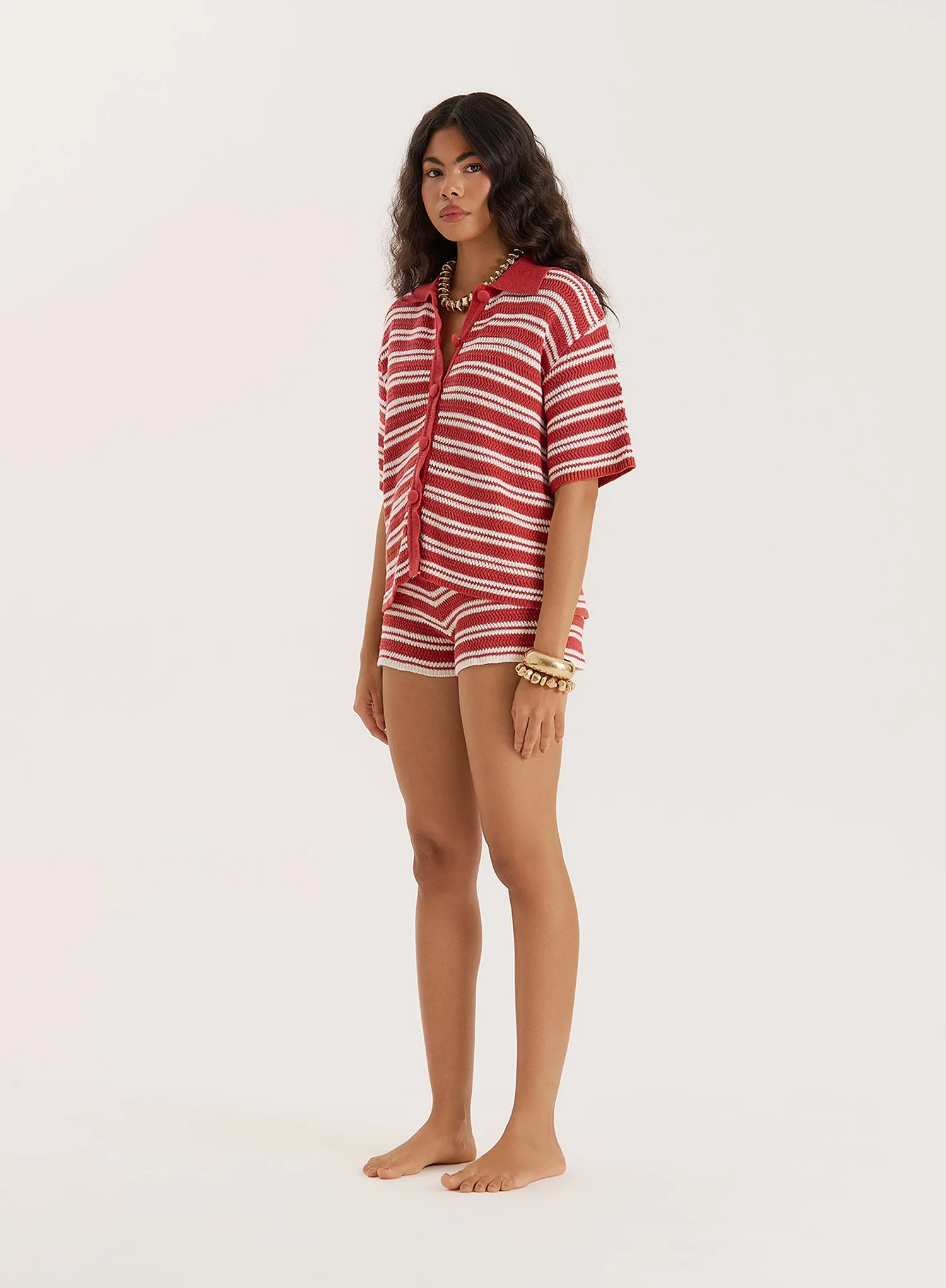 Red And White Stripe Knitted Shirt sold by 4th and Reckless product image thumbnail 3