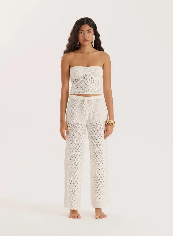 Cream Crochet Mix Trouser sold by 4th and Reckless