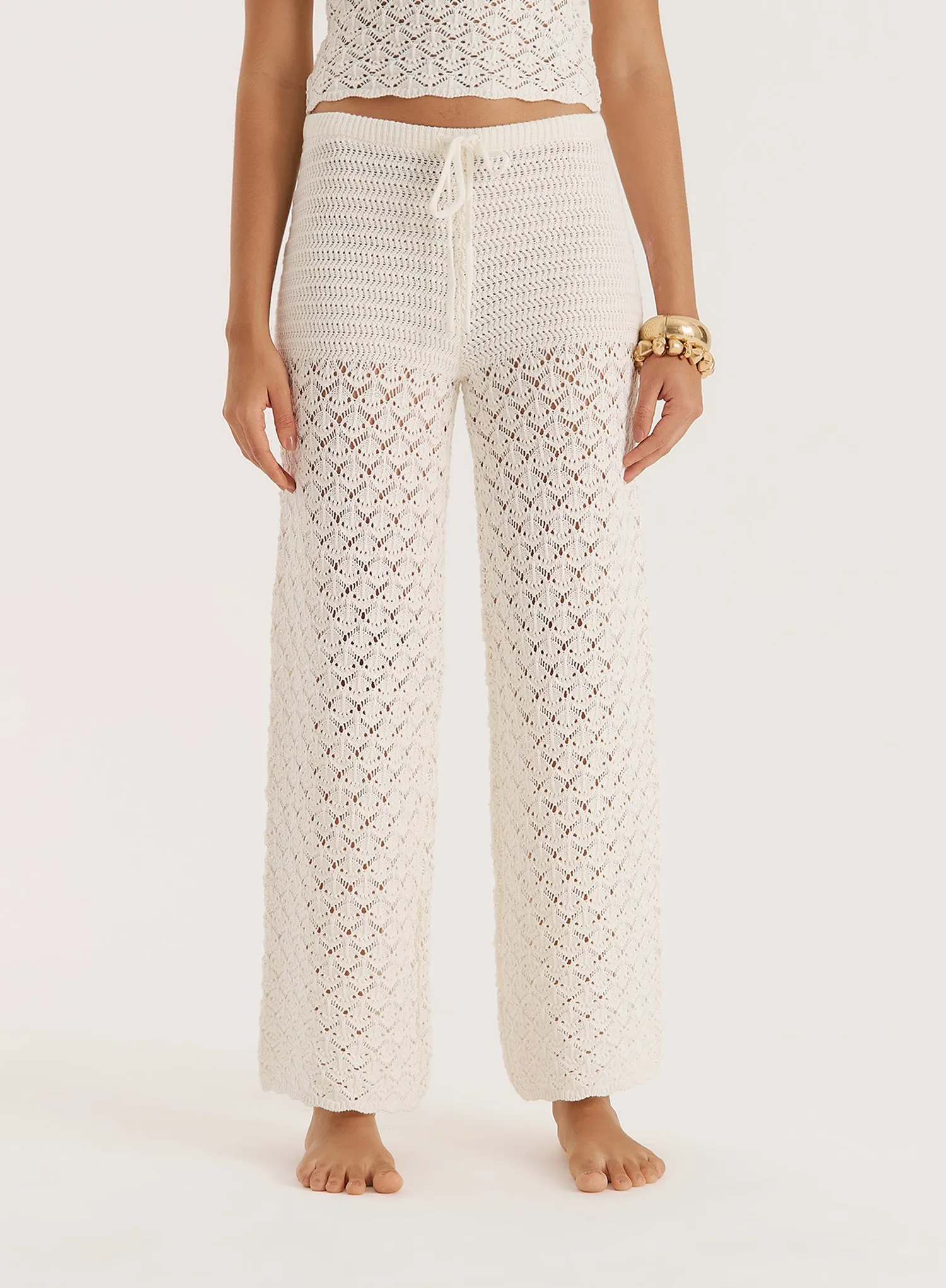 Cream Crochet Mix Trouser sold by 4th and Reckless product image thumbnail 5