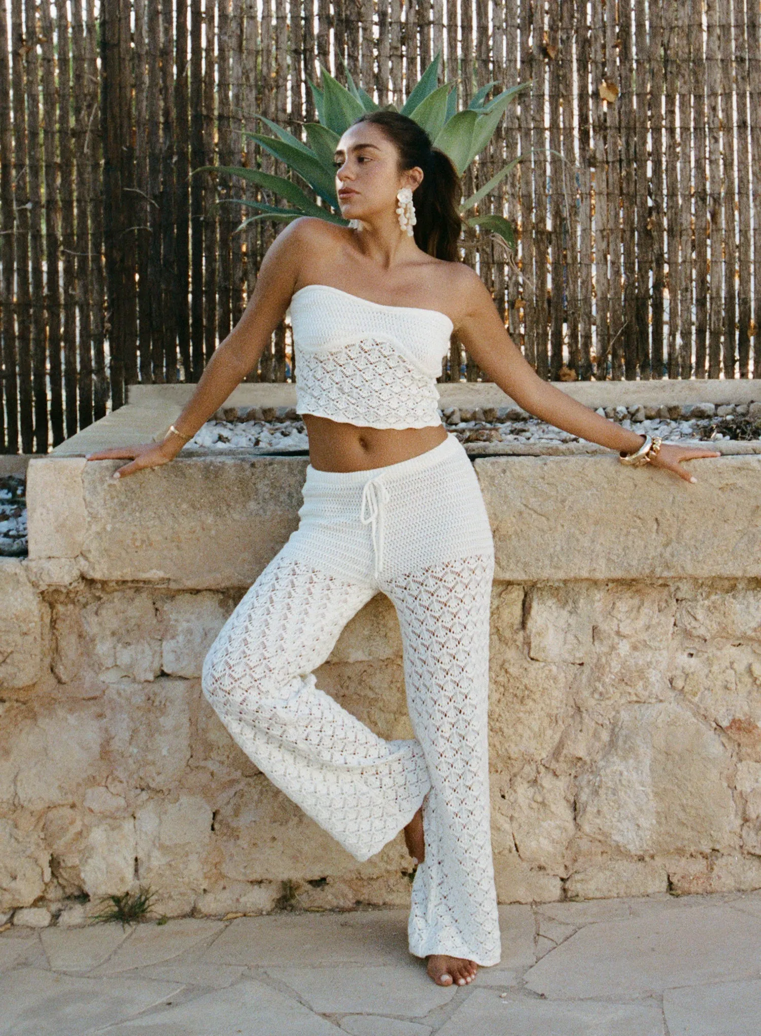 Cream Crochet Mix Trouser sold by 4th and Reckless product image thumbnail 2