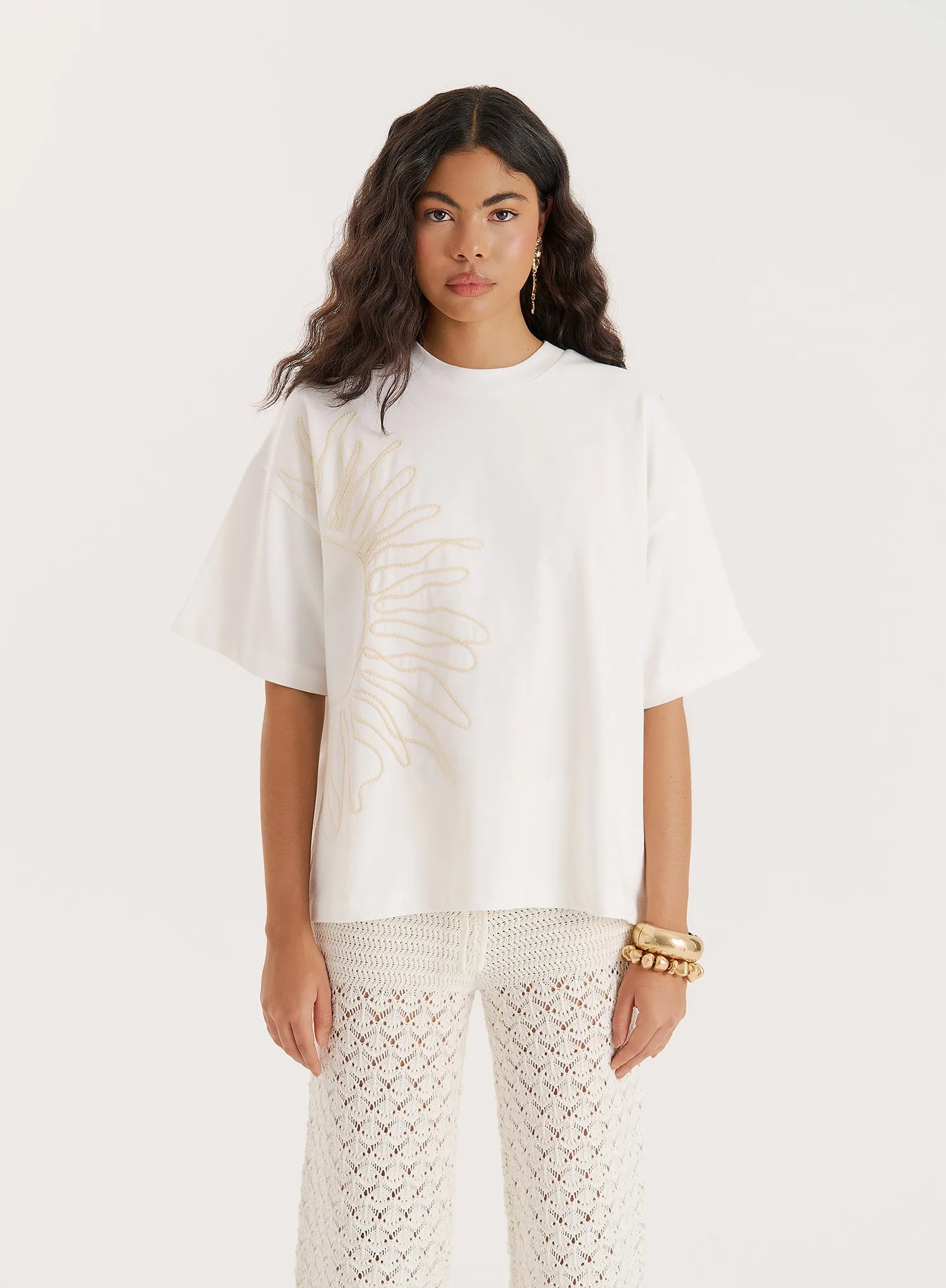 White Sun Embroidery Oversized T-Shirt sold by 4th and Reckless