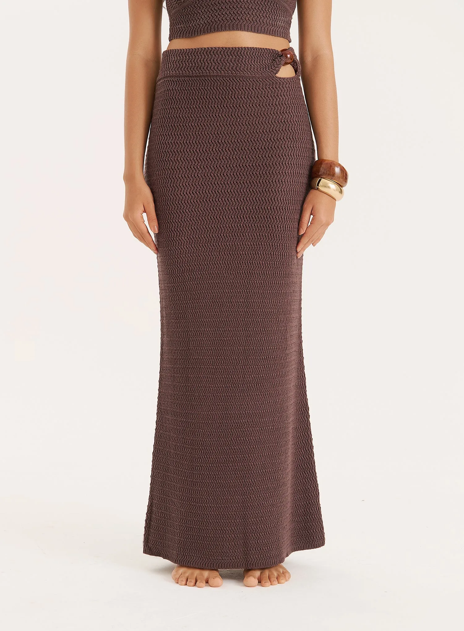 Brown Knitted Bead Detail Maxi Skirt sold by 4th and Reckless product image thumbnail 5