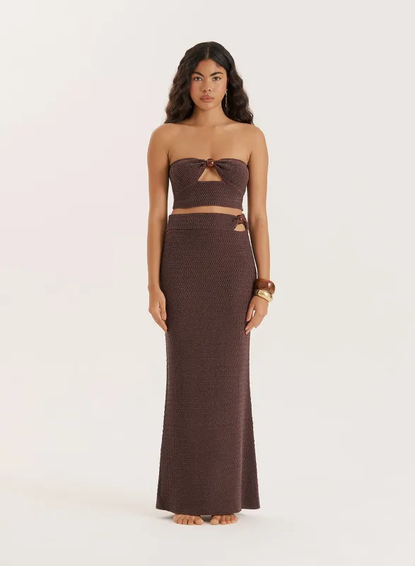 Brown Knitted Bead Detail Maxi Skirt- Orilla sold by 4th and Reckless