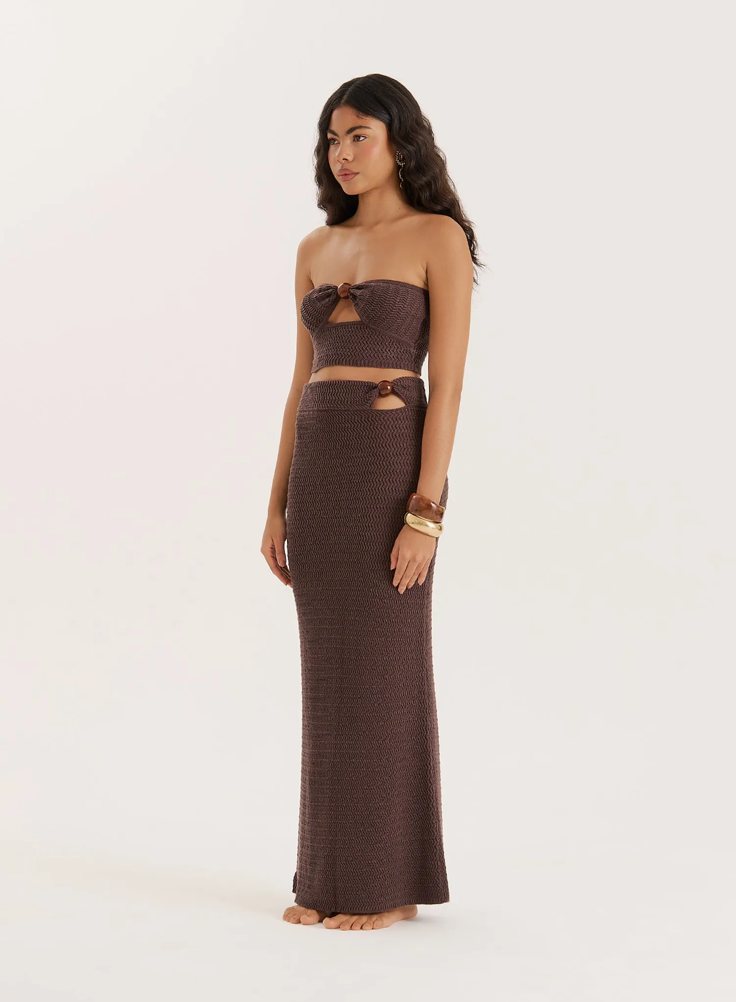 Brown Knitted Bead Detail Maxi Skirt sold by 4th and Reckless product image thumbnail 3