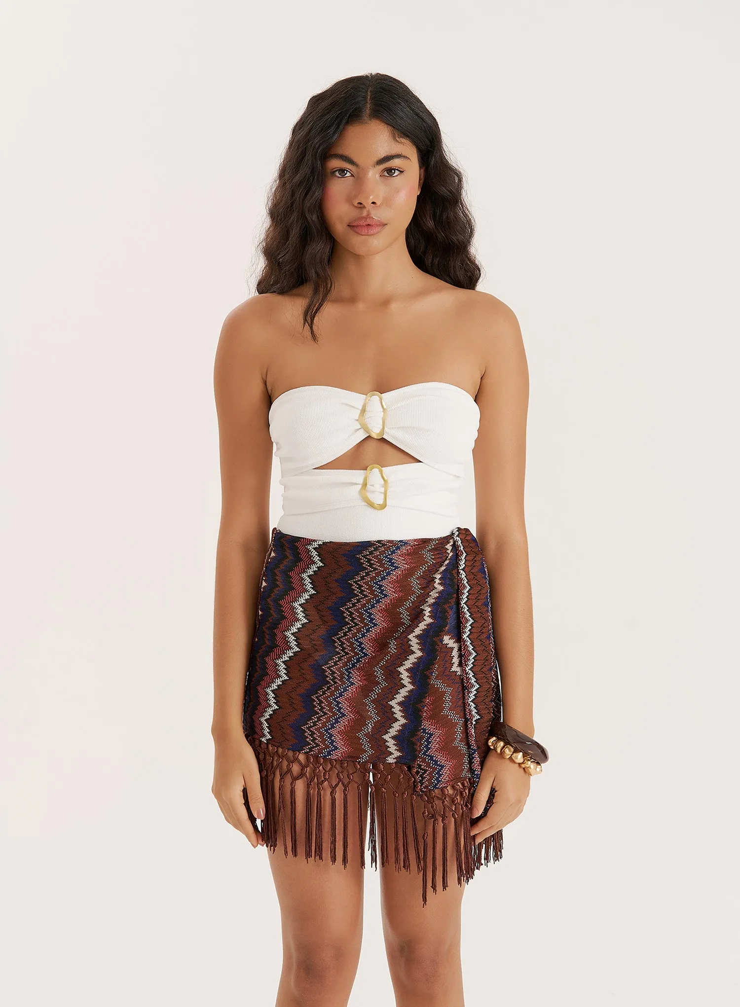 Abstract Print Tie Side Tassel Trim Mini Skirt- Dylan sold by 4th and Reckless product image thumbnail 5