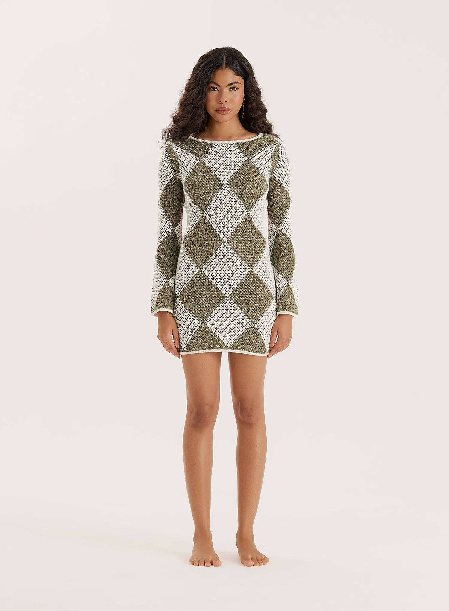 Green Crochet Knit Open Back Mini Dress sold by 4th and Reckless