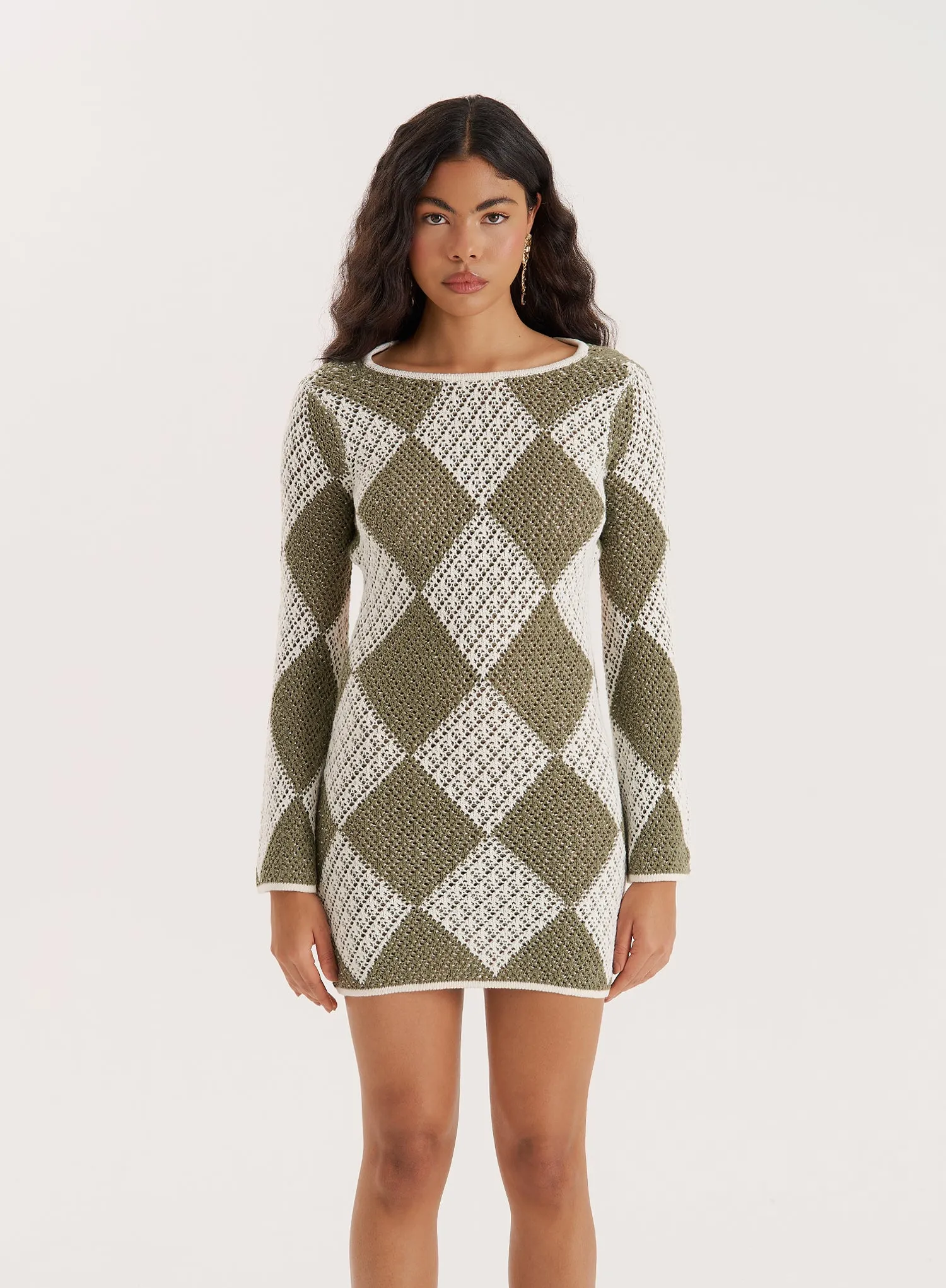 Green Crochet Knit Open Back Mini Dress sold by 4th and Reckless product image thumbnail 5