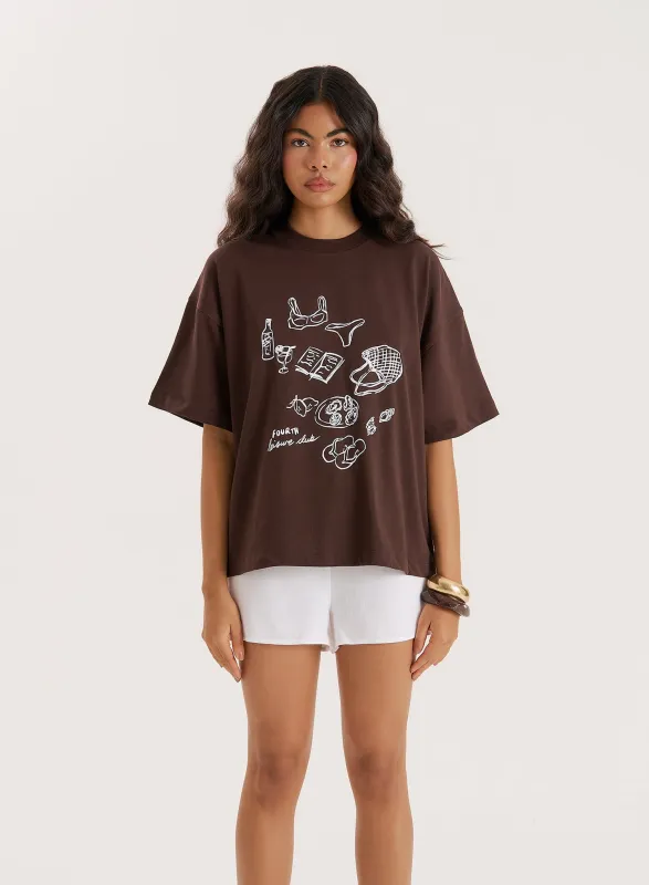 Brown Illustration Print Oversized T-Shirt sold by 4th and Reckless