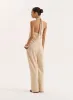 Beige Cotton Halterneck Bead Detail Top- Vivian sold by 4th and Reckless