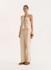 Beige Cotton Halterneck Bead Detail Top- Vivian sold by 4th and Reckless