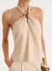 Beige Cotton Halterneck Bead Detail Top- Vivian sold by 4th and Reckless