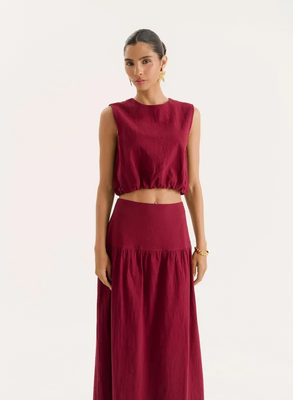 Burgundy Cotton Bubble Hem Top sold by 4th and Reckless