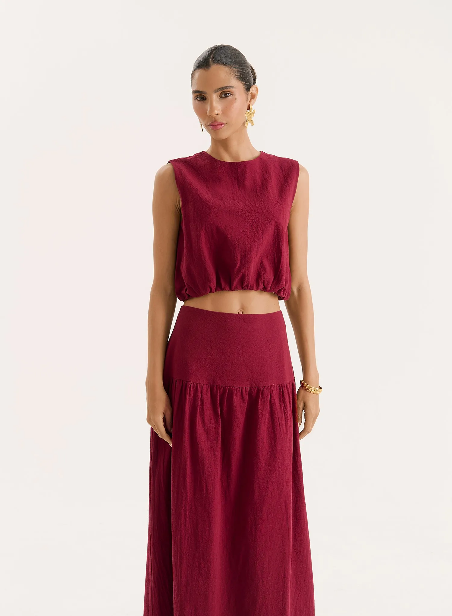 Burgundy Cotton Bubble Hem Top sold by 4th and Reckless