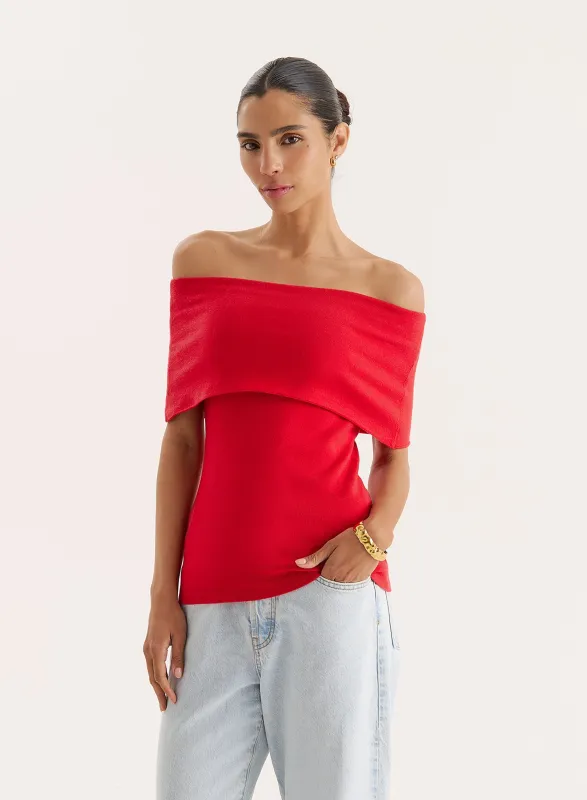 Red Bandeau Longline Knitted Top sold by 4th and Reckless