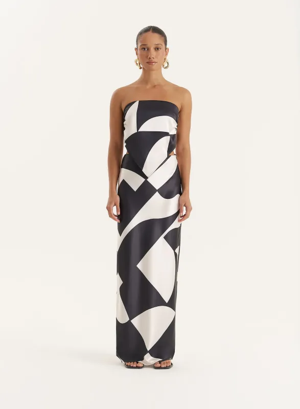 Abstract Print Satin Maxi Skirt sold by 4th and Reckless