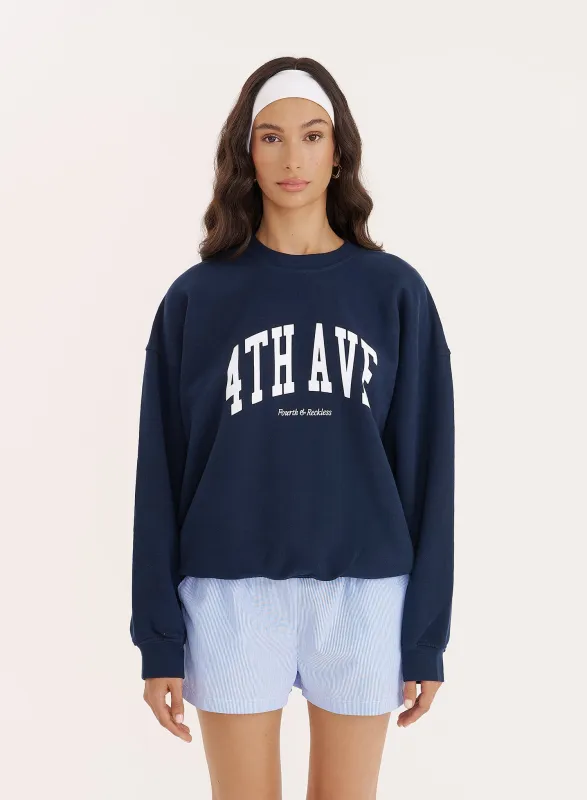 Navy 4th Avenue Slogan Oversized Sweatshirt- Avenue sold by 4th and Reckless