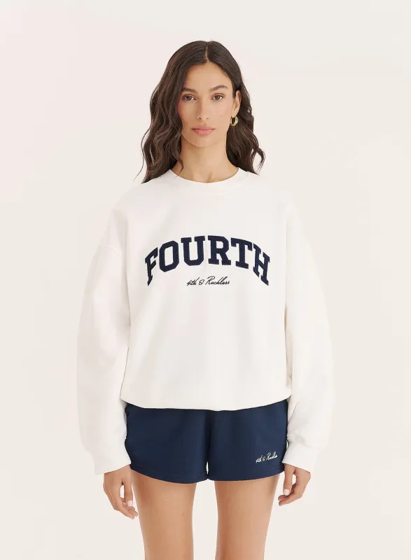 White Fourth Embroidered Branded Sweatshirt sold by 4th and Reckless