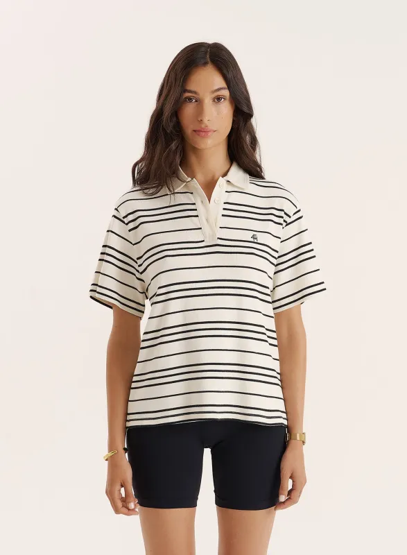 Cream Stripe Short Sleeve Polo Top sold by 4th and Reckless