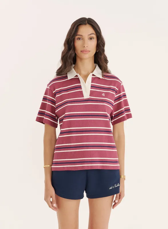 Berry Stripe Short Sleeve Polo Top sold by 4th and Reckless