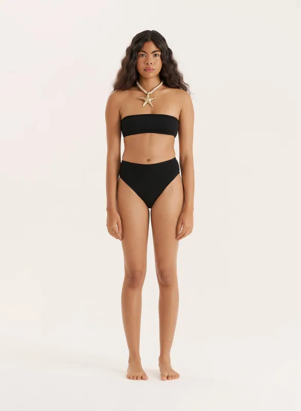 Black Crinkle High Waisted Bikini Bottom- Rivia sold by 4th and Reckless